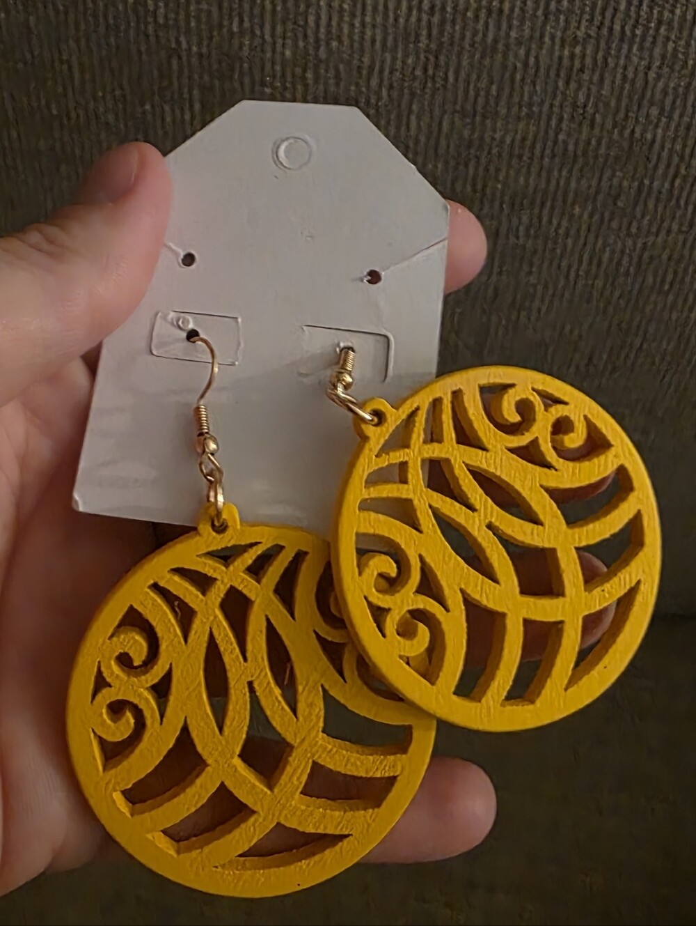 Paparazzi "Marine Eden" Yellow Wooden Earrings – Tropical Filigree Boho Dangle